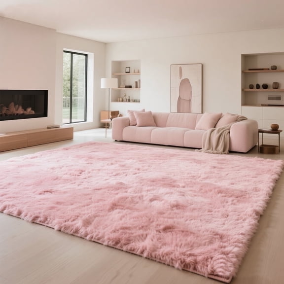 Ultra-soft plush carpet, 8'×10' pink non-slip long-pile floor rug, suitable for bedroom, living room, home decor