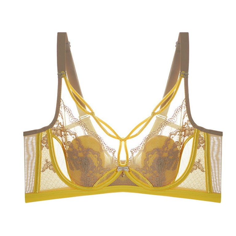 Ultra-thin Crystal Cup Breathable Soft Underwire Latex Bra Lace Sexy Bra  Underwear Padded Bra - Yellow