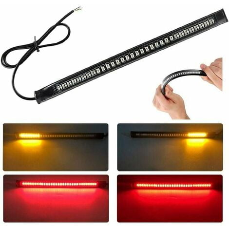 Ultra-thin Motorcycle Tail Light Bar 48LED 2835 3014SMD - 12V Universal Flexible LED Strip - LED Brake Assist Indicator Light Motorcycle Headlight Plate (Red + Amber)