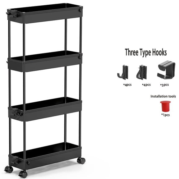 Ultra-thin Roller Storage Trolley, 4-tier Bathroom Storage Rack, Mobile Shelf, Multi-functional Storage Tower for Kitchens/laundry Rooms/bathrooms/small Spaces.