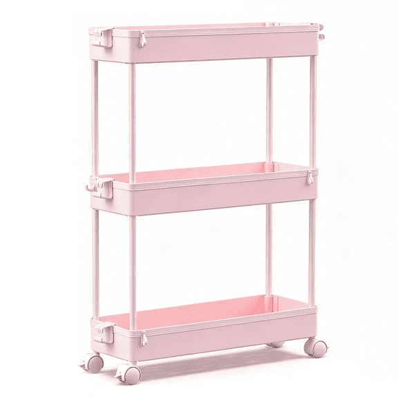 Ultra-thin Rolling Storage Car, Adjustable Three-layer Storage Car, Versatile And Easy to Install, Stable and Flexible,Pink