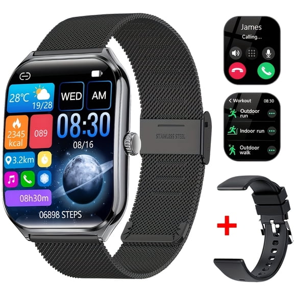 Ultra-thin Smartwatch: 1.93-inch curved touch screen, call, message reminder, sports modes, camera/music control, iOS/Android compatible, gift for friends/birthdays