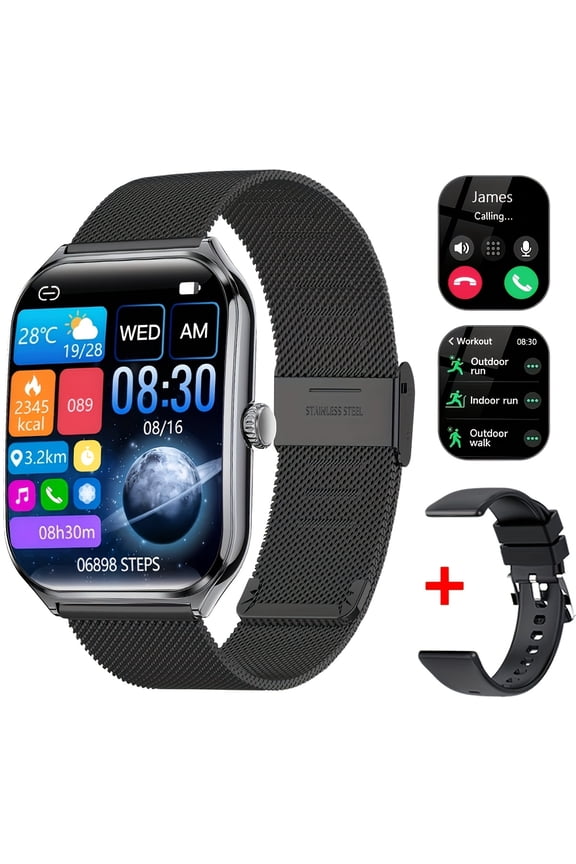 Ultra-thin Smartwatch: 1.93-inch curved touch screen, call, message reminder, sports modes, camera/music control, iOS/Android compatible, gift for friends/birthdays