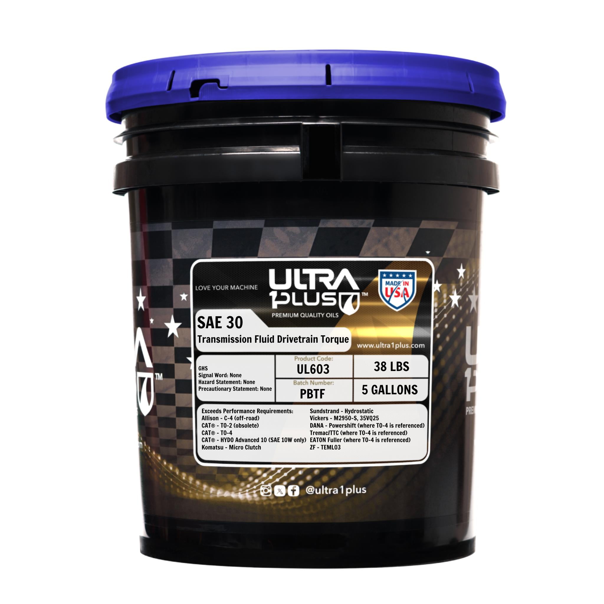 Ultra1Plus SAE 30 Transmission Fluid Drivetrain Torque, TO-4 | 5 Gallon Pail