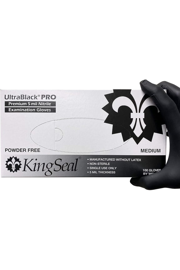 UltraBlack-PRO Nitrile Medical Grade Exam Gloves, Black, 5 MIL, Textured - 100 gloves