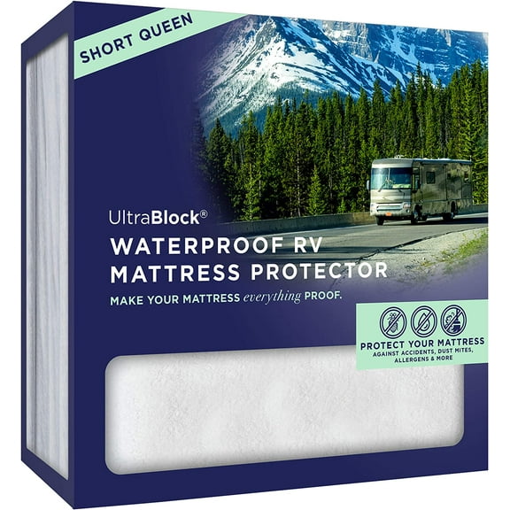 UltraBlock Fitted Cotton Terry Mattress Encasement, RV Short Queen – Waterproof, Hypoallergenic