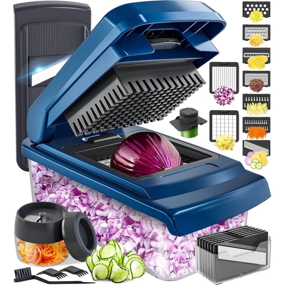 UltraChop -In-1, 12 Heavy Duty Vegetable , Container, Spiralizer, Mandoline Slicer Onion Mincer, Fry And Salad , Essentials & Kitchen Gadgets, Blue