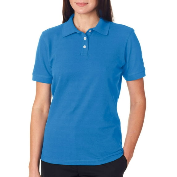 UltraClub 7510L Ladies Pique Polo Shirt -Bimini Blue-X-Large