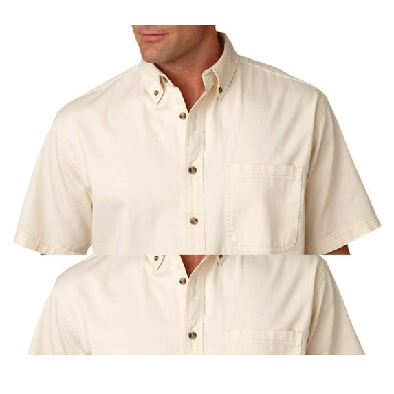 UltraClub 8965 Adult Cypress-Denim Woven Pocket Shirt -Natural-2XL