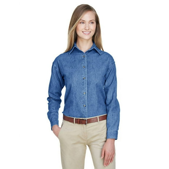 UltraClub 8966 Ladies Long-Sleeve Denim Shirt Indigo XXX-Large