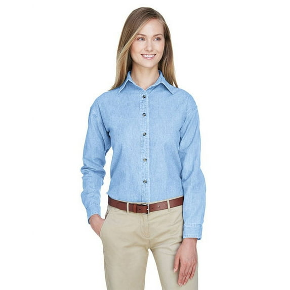 UltraClub 8966 Ladies Long-Sleeve Denim Shirt Light Blue Medium