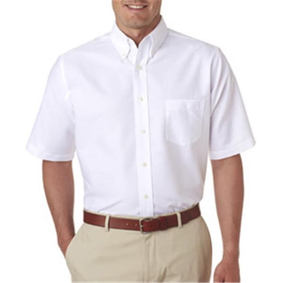 UltraClub 8972 Mens Classic Wrinkle-Free Short-Sleeve Oxford Shirt - White, Small