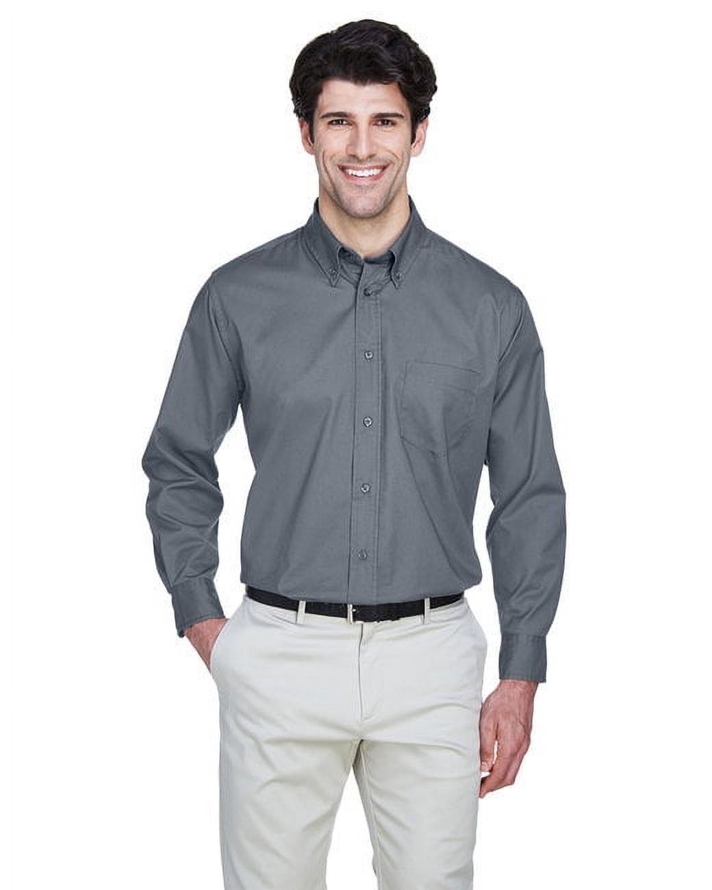UltraClub Men's Short Sleeve Whisper Twill Shirt – Soft 55% Cotton/45% Polyester, Sizes S-4XL