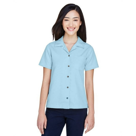 UltraClub 8981 Ladies Solid Camp Shirt Island Blue XX-Large