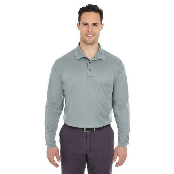 UltraClub Adult Cool & Dry Long-Sleeve Mesh Piqué Polo L SILVER