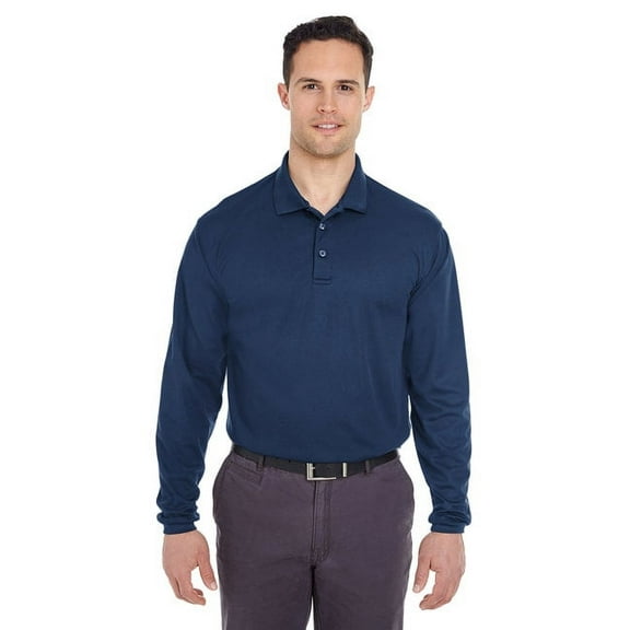 UltraClub Adult Cool & Dry Long-Sleeve Mesh Piqué Polo XL NAVY