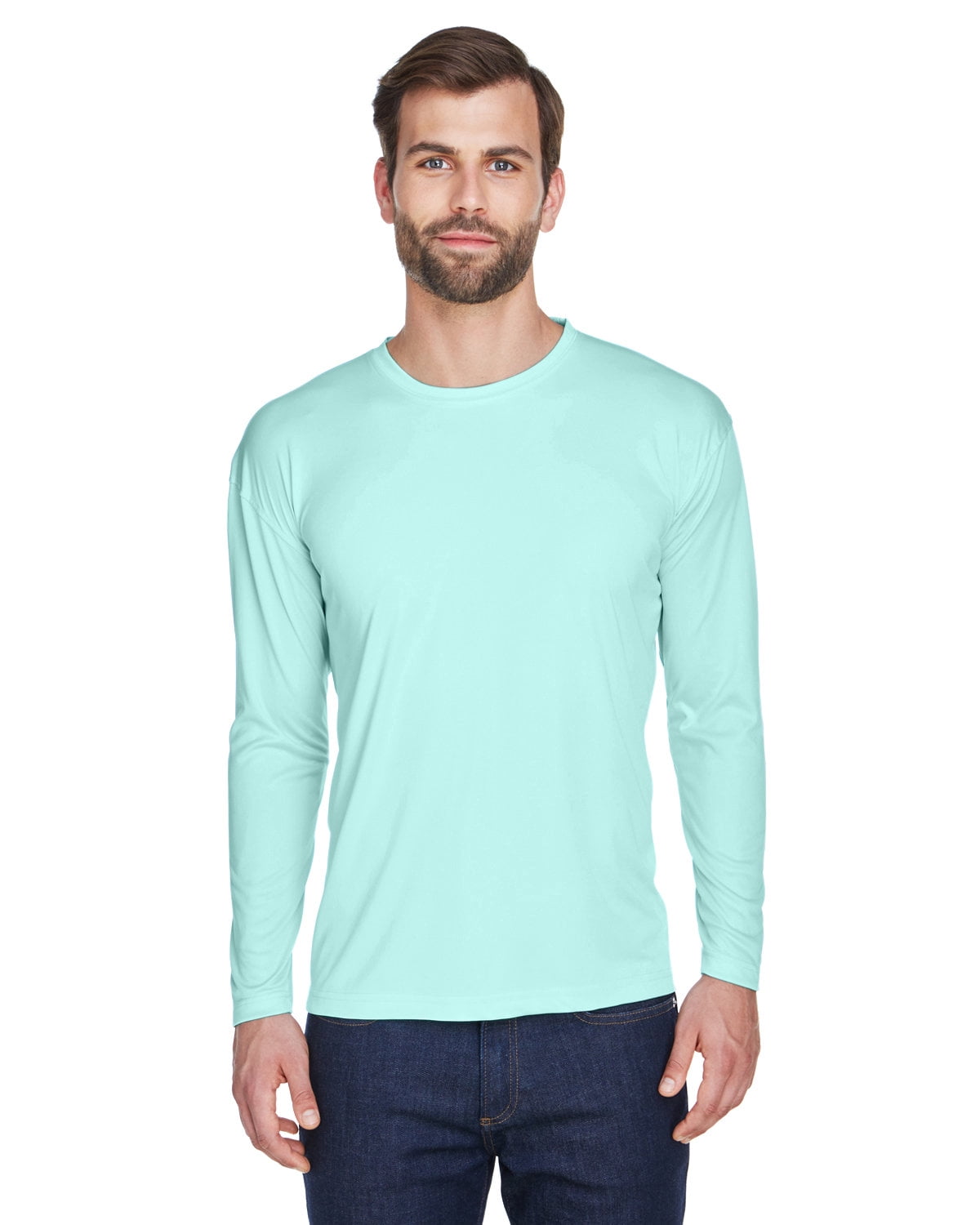 UltraClub Cool & Dry Sport Long-Sleeve Tee – Moisture-Wicking 100% Micro-Polyester, UPF 30+, Anti-Bacterial, Athletic Fit (Grey, Size L) - View #9