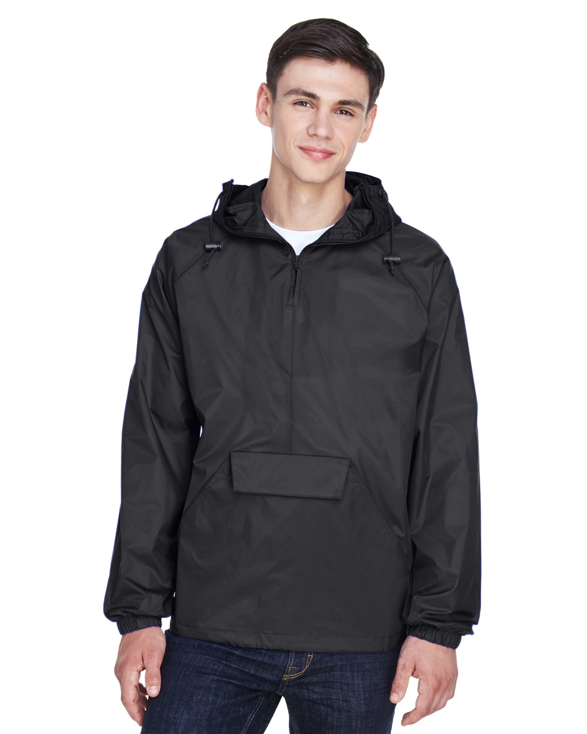 UltraClub Adult Quarter-Zip Hooded Pullover Pack-Away Jacket - 8925 ...