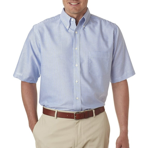 8972 UltraClub Classic Wrinkle-Resistant Short-Sleeve Oxford Blue/White 2XL