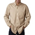 thumbnail image 1 of 8960 UltraClub Mens Long-Sleeve Cypress Denim with Pocket Medium Khaki, 1 of 3