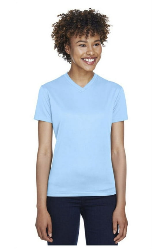 Ladies' Cool & Dry Sport V-Neck T-Shirt 8400L Columbia Blue XS