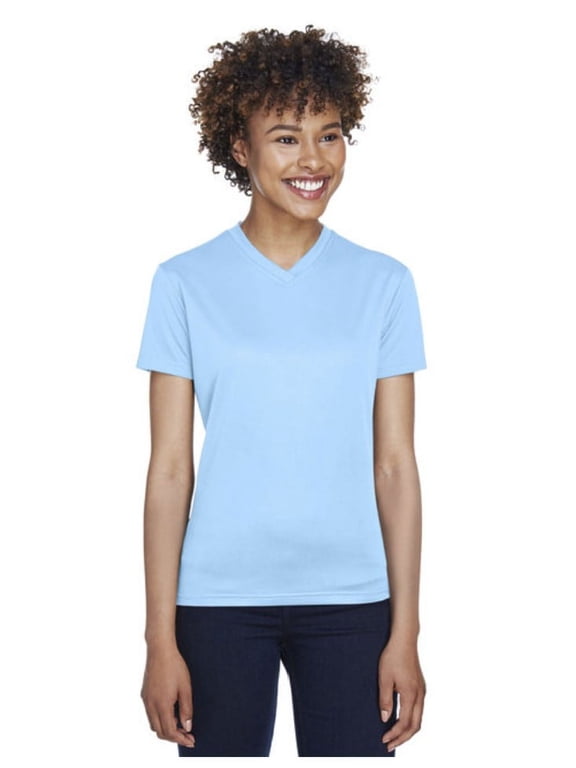 Ladies' Cool & Dry Sport V-Neck T-Shirt 8400L Columbia Blue XS