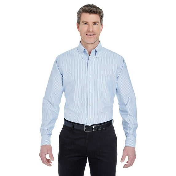 UltraClub Men's Classic Wrinkle-Resistant Long-Sleeve Oxford - BLUE/ WHITE - L