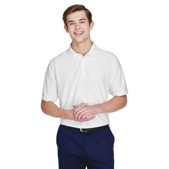 UltraClub Men's Cool & Dry Elite Tonal Stripe Performance Polo - WHITE - L