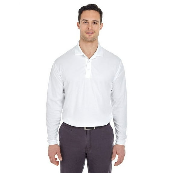 UltraClub Men's Cool & Dry Long-Sleeve Mesh Piqué Polo - 8210LS