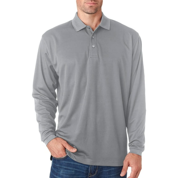 UltraClub Uc Mens L/S Mesh Pique Polo