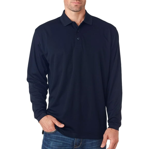 UltraClub Uc Mens L/S Mesh Pique Polo