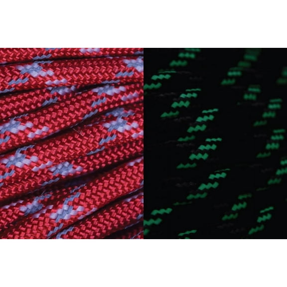 UltraCord 50 Feet - Red - Reflective, Glow in the Dark Cord with Fishing Line and Jute Inside