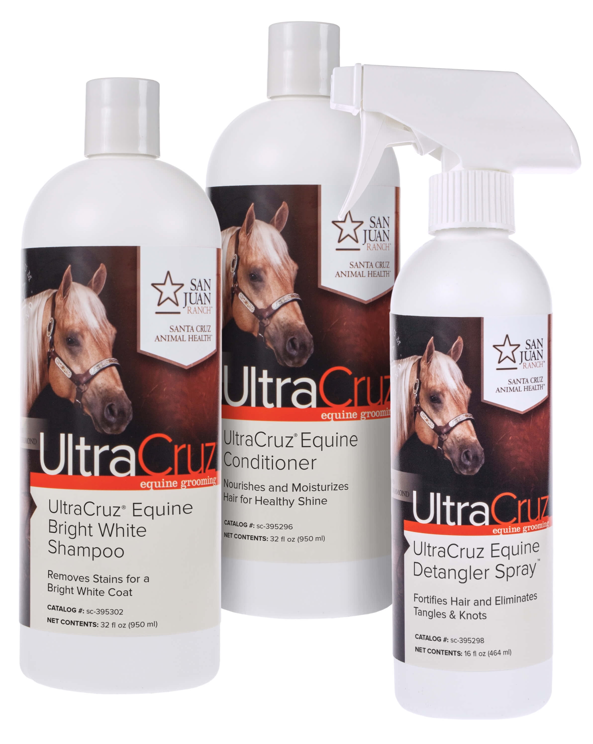 UltraCruz Equine Bright White 32 oz Shampoo & 32 oz Conditioner Bundle w/ 16 oz Detangler