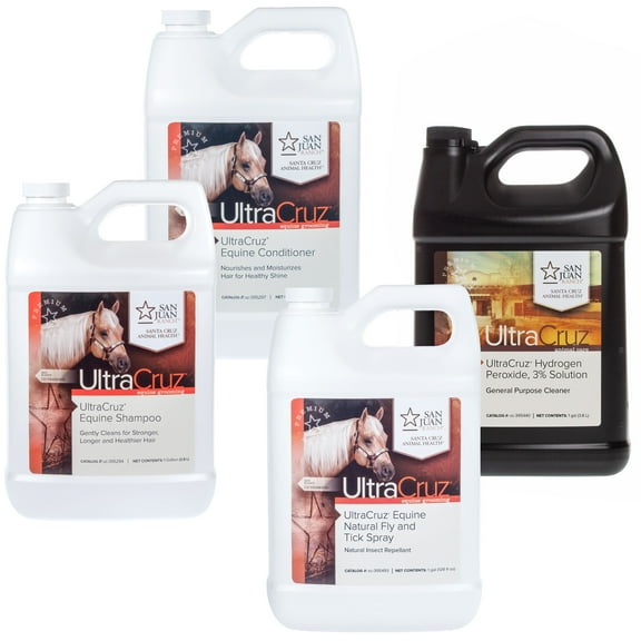 UltraCruz Equine Shampoo, Conditioner, Hydrogen Peroxide, Fly & Tick Spray, 1 gallon each