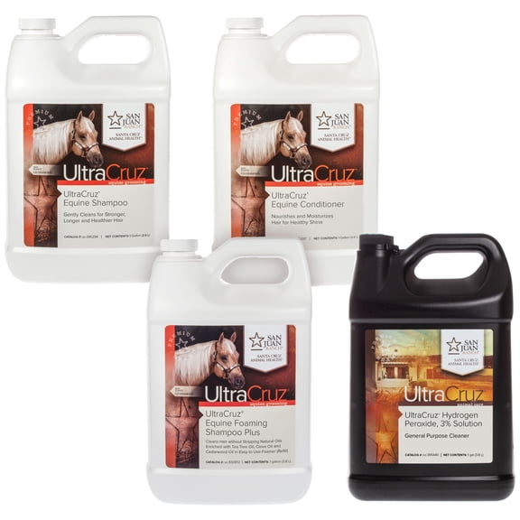 UltraCruz Equine Shampoo, Conditioner, Hydrogen Peroxide, Fly & Tick Spray, 1 gallon each