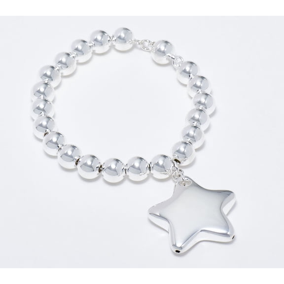 UltraFine 950 Fine Silver Star Charm Magnetic Beaded Bracelet 8"