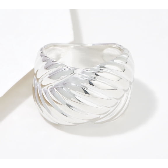 UltraFine 950 Fine Silver Textured Crossover Ring Size 10