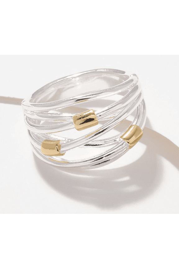 Two Tone Crossover Ring with Stations Size 10