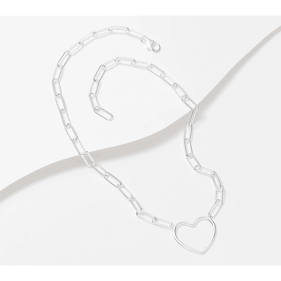 UltraFine Paperclip Chain Motif "Heart" Clasp Necklace, 13.2g, Chain Size 18"