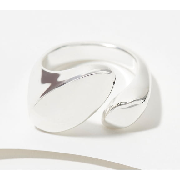 UltraFine Silver Polished Double Signet Bypass Ring, Size 8