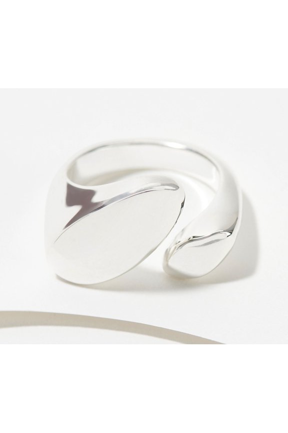 UltraFine Silver Polished Double Signet Bypass Ring, Size 8