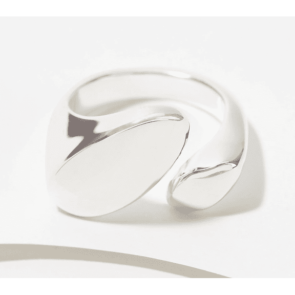 UltraFine Silver Polished Double Signet Bypass Ring Size 8