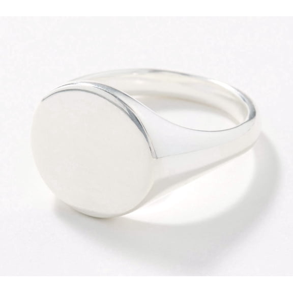 UltraFine Silver Polished Round Signet Ring, Size 7