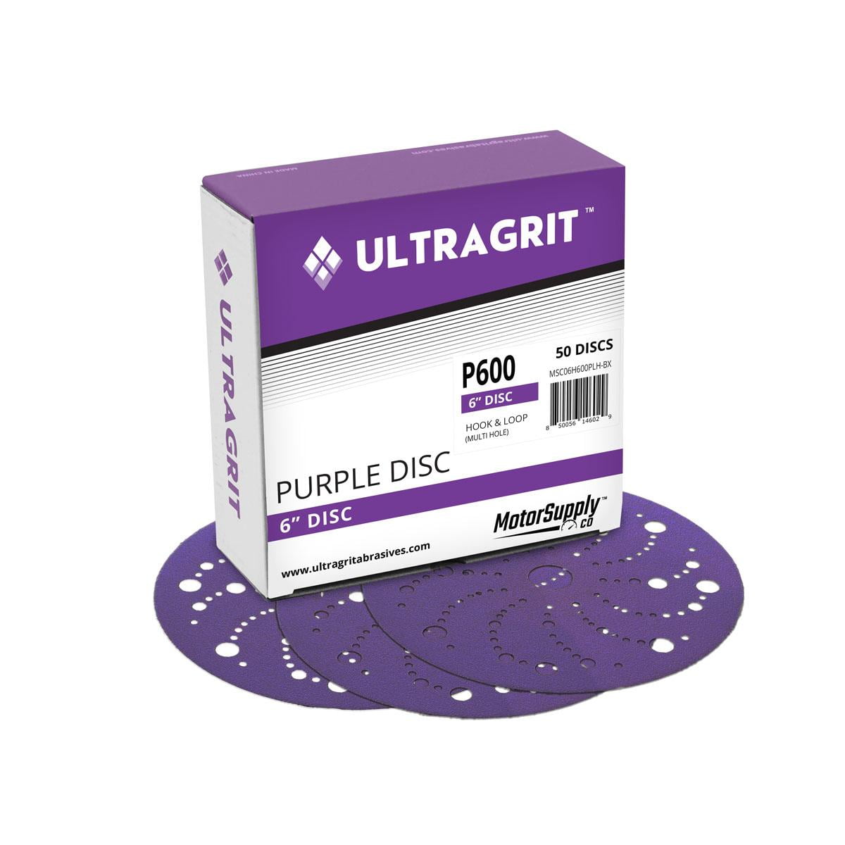 UltraGrit Purple 6” Sanding Disc, Hook and Loop, P600 Grit, MultiHole 50 Discs per Box