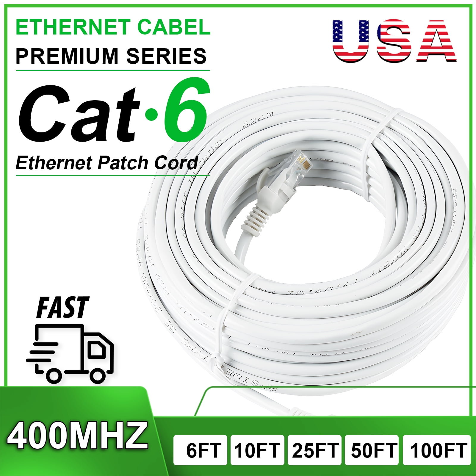 UltraPoE 10ft Cat6 Outdoor Cable RJ45 Network Cord UTP LAN Cable White