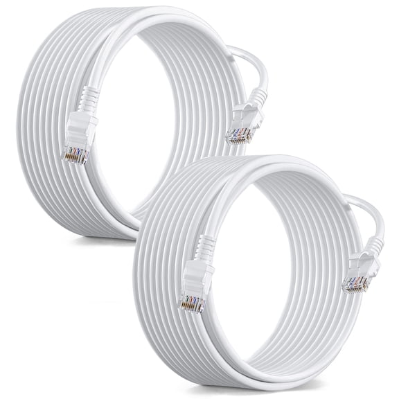 UltraPoE 30ft Cat6 Ethernet Cable 2-Pack, 10G 550Mhz 24AWG Internet LAN Cable, RJ45 Network Cord for Modem/ Router/PC/Gaming, White