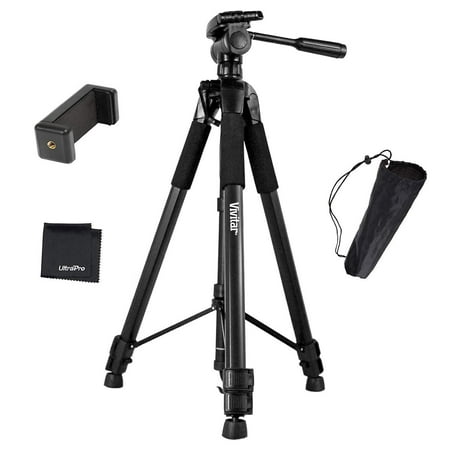 UltraPro 72" Inch Black Heavy-Duty Aluminum Camera Tripod with Universal Smartphone Mount for iPhone, Samsung, and All Smartphones, Includes UltraPro Bonus Microfiber Cleaning Cloth