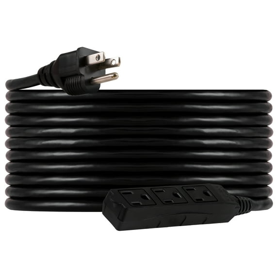 UltraPro GE 25 ft Outdoor Extension Cord, 3 Outlet, Black, 36825