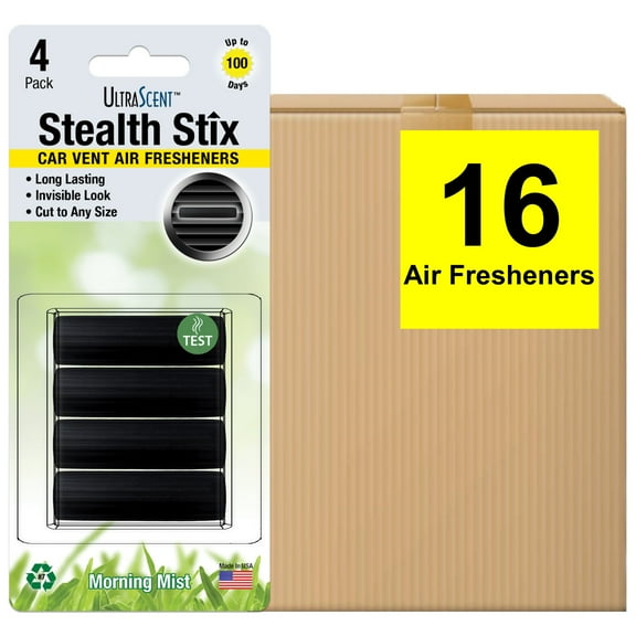 UltraScent Car Vent Clips Air Freshener Stealth Stix Car Vent Clips that Slip on Vent Blade, 4-Pack/16-Stix (Morning Mist)