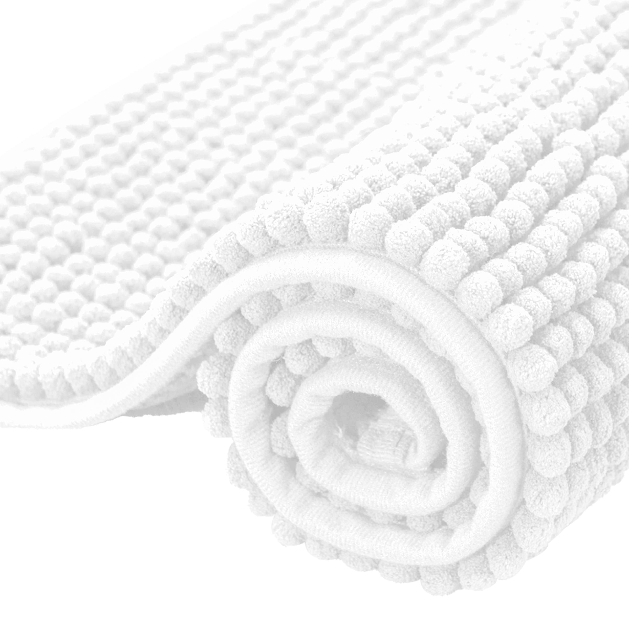 Luxurious White Chenille Medium Pile Washable Bath Mat